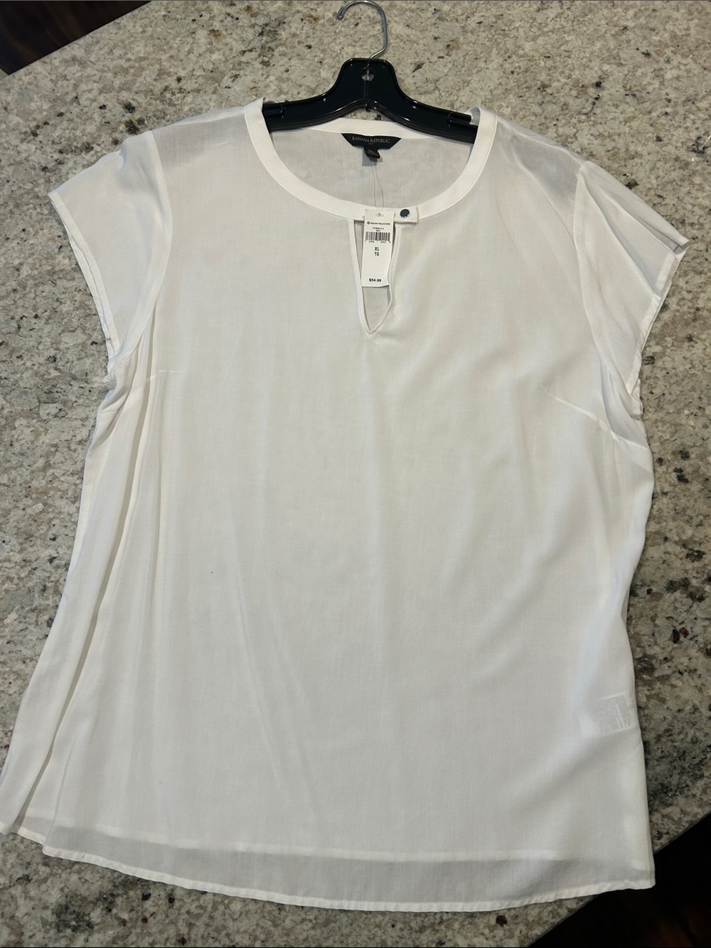 Banana Republic White Cap-Sleeve Keyhole Blouse